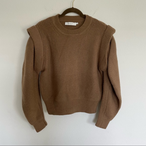 ASTR The Label Romina Statement Sleeve Knit Sweater Camel Brown Ribbed - Picture 6 of 10